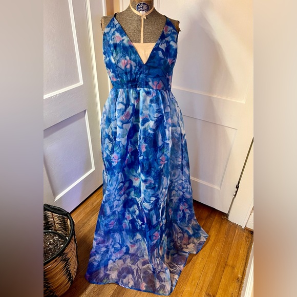 NWT Lulus Bloom Wildly Navy Blue Flora Organza Maxi Dress sz XL - Picture 3 of 7